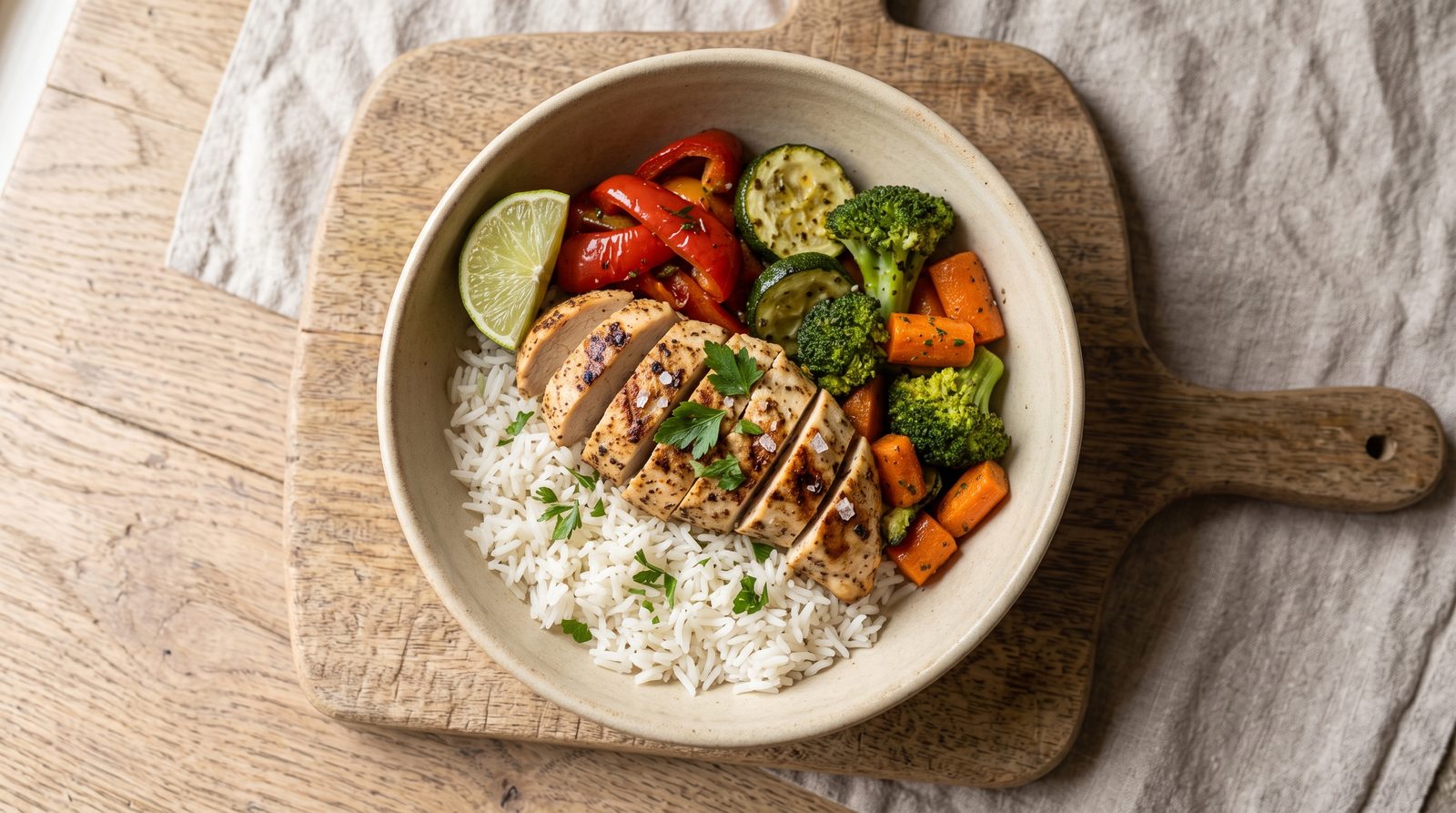 Bowl de pollo y arroz para volumen