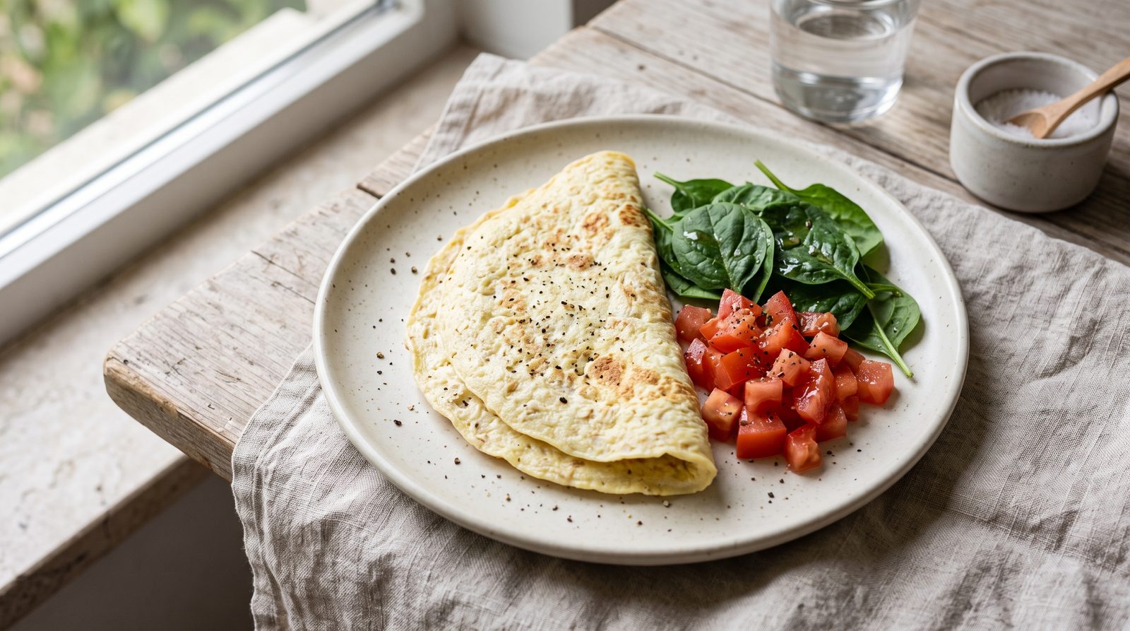Tortilla de claras y avena (desayuno salado de definición)